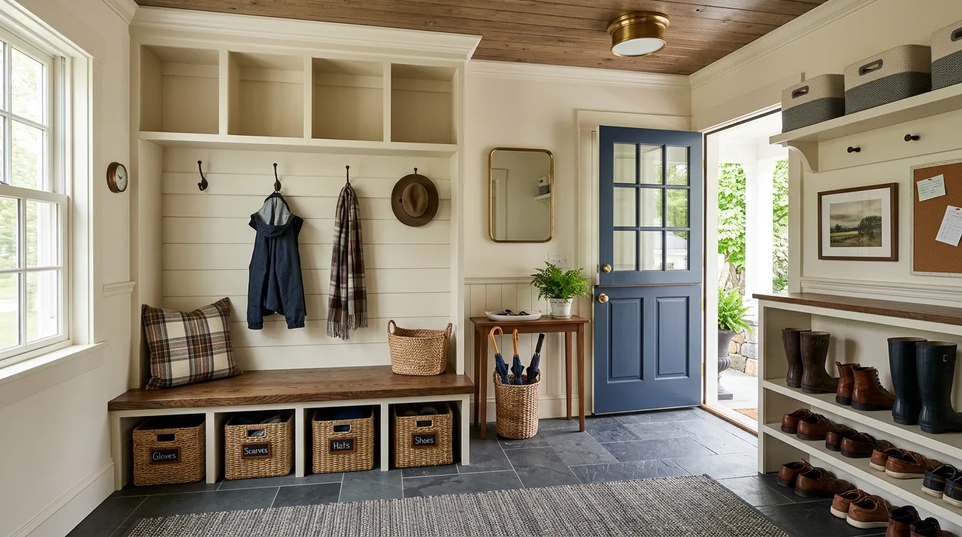 Finish with a mudroom that feels orderly and lived in inspiration for a mudroom entryway.